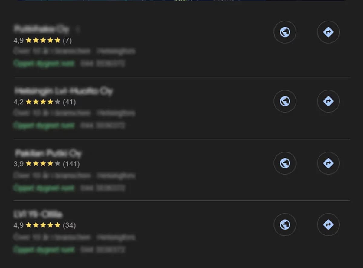 Google Maps Local Pack - näyttää top 3 yritystä