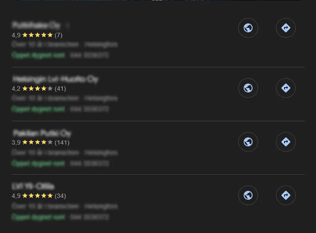 Google Maps Local Pack - näyttää top 3 yritystä